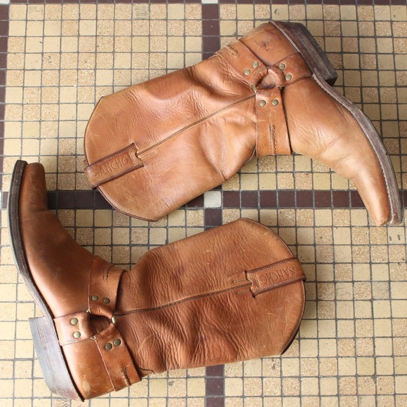 Vintage Sancho tan oiled leather biker boots 8 - Picture 2 of 11